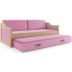 Dětská postel s přistýlkou DAVID 80x190 cm, borovice/růžová (Volba matrace: Pěnová matrace)