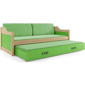 Dětská postel s přistýlkou DAVID 80x190 cm, borovice/zelená (Volba matrace: Pěnová matrace)