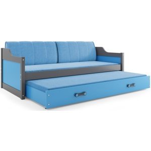 Dětská postel s přistýlkou DAVID 80x190 cm, grafitová/modrá (Volba matrace: Pěnová matrace)