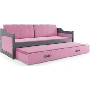 Dětská postel s přistýlkou DAVID 80x190 cm, grafitová/růžová (Volba matrace: Pěnová matrace)