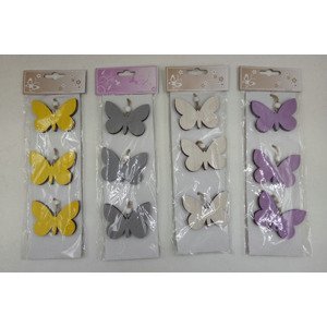 Motýlek dekorační na zavěšení, výběr z barev bílá,šedá, lila,žlutá, cena za sadu 3 kusů VEL5022
