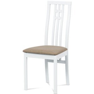 Jídelní židle, masiv buk, barva bílá, látkový béžový potah BC-2482 WT