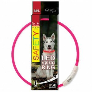 Obojek Dog Fantasy LED nylon růžový 65cm