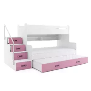 Dětská patrová postel Max 3 - 3 osoby – růžová 200x120 s přistýlkou