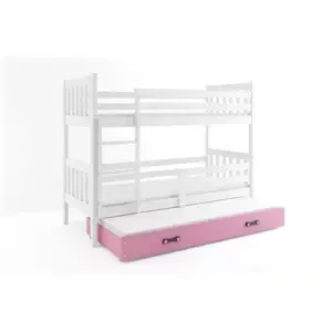 Dětská patrová postel Carino – 3 sosoby 80x190 s výsuvnou přistýlkou – Bílá, Růžová