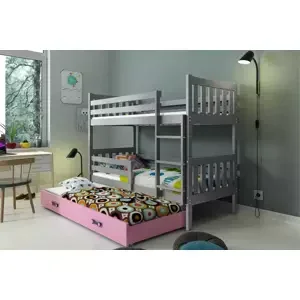 Dětská patrová postel Carino – 3 sosoby 80x190 s výsuvnou přistýlkou – Grafitová, Růžová