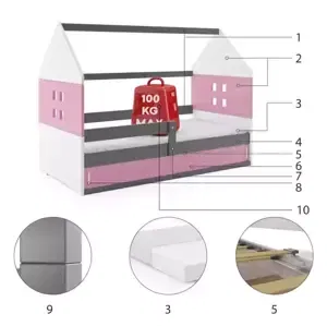 Dětská postel Domi 1 80x160 - 1 osoba – Grafit, Růžová