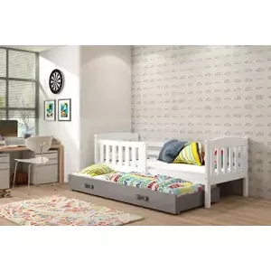 Dětská postel Kubus - 2 osoby, 90x200 s výsuvnou přístýlkou – Bílá, Grafit