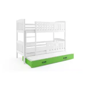 Dětská patrová postel Kubus - 3 osoby, 90x200 s výsuvnou přistýlkou – Bílá, Zelená