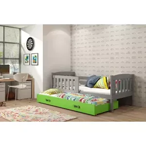 Dětská postel Kubus - 2 osoby, 90x200 s výsuvnou přístýlkou – Grafit, Zelená