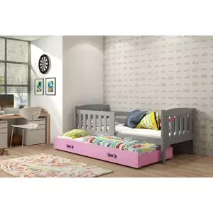 Dětská postel Kubus - 2 osoby, 80x190 s výsuvnou přístýlkou – Grafit, Růžová