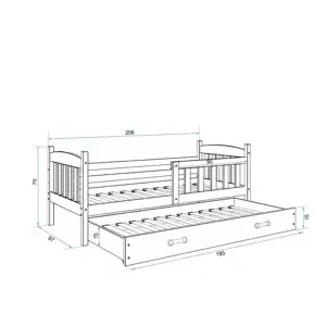 Dětská postel Kubus - 2 osoby, 90x200 s výsuvnou přístýlkou – Borovice, bílá