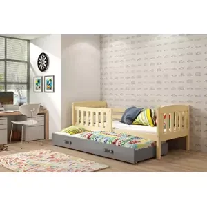 Dětská postel Kubus - 2 osoby, 90x200 s výsuvnou přístýlkou – Borovice, Grafit