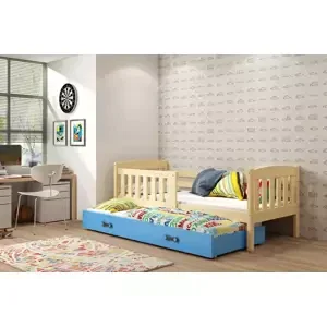 Dětská postel Kubus - 2 osoby, 80x190 s výsuvnou přístýlkou – Borovice, Modrá