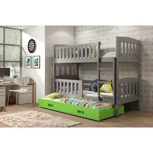 Dětská patrová postel Kubus - 3 osoby, 80x190 s výsuvnou přistýlkou – Grafitová, Zelená
