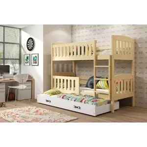 Dětská patrová postel Kubus - 3 osoby, 90x200 s výsuvnou přistýlkou – Borovice, Bílá