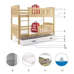 Dětská patrová postel Kubus - 2 osoby, 80x190 s úložným prostorem – Borovice, Bílá