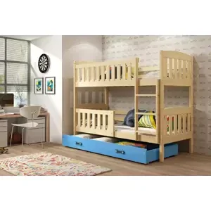 Dětská patrová postel Kubus - 2 osoby, 80x190 s úložným prostorem – Borovice, Modrá