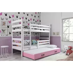 Dětská patrová postel Eryk - 3 osoby, 80x160 s výsuvnou přistýlkou – Bílá, Růžová