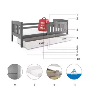 Dětská postel Kubus - 1 osoba, 90x200 s úložným prostorem – Grafit, Bílá