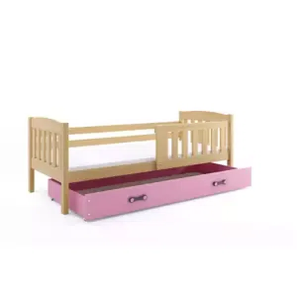 Dětská postel Kubus - 1 osoba, 90x200 s úložným prostorem – Borovice, Růžová