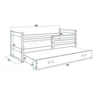 Dětská postel Rico - 2 osoby, 90x200 s výsuvnou přistýlkou – Bílá, Zelená