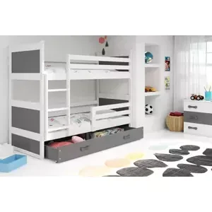 Dětská patrová postel Rico - 2 osoby, 90x200 s úložným prostorem – Bílá, Grafit