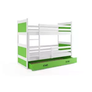 Dětská patrová postel Rico - 2 osoby, 80x160 s úložným prostorem – Bílá, Zelená