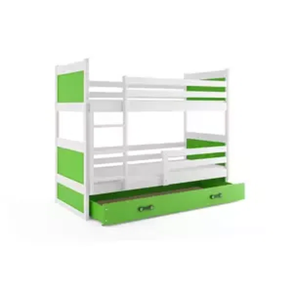 Dětská patrová postel Rico - 2 osoby, 80x190 s úložným prostorem – Bílá, Zelená