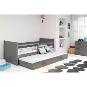Dětská postel Rico - 2 osoby, 90x200 s výsuvnou přistýlkou – Grafit, Grafit