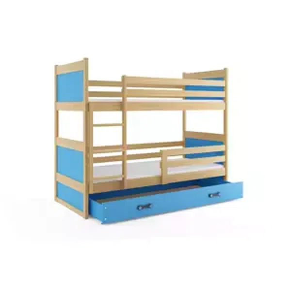 Dětská patrová postel Rico - 2 osoby, 80x160 s úložným prostorem – Borovice, Modrá
