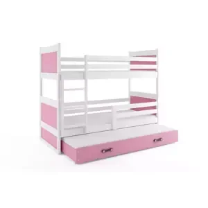 Dětská patrová postel Rico - 3 osoby, 80x160 s výsuvnou přistýlkou – Bílá, Růžová