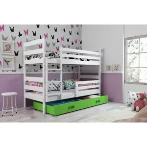 Dětská patrová postel Eryk - 2 osoby, 80x190 s úložným prostorem – Bílá, Zelená