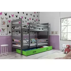 Dětská patrová postel Eryk - 2 osoby, 90x200 s úložným prostorem – Grafitová, Zelená