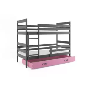 Dětská patrová postel Eryk - 2 osoby, 80x160 s úložným prostorem – Grafitová, Růžová