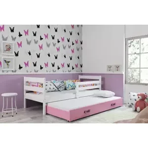 Dětská postel Eryk - 2 osoby, 80x190 s výsuvnou přistýlkou – Bílá, Růžová