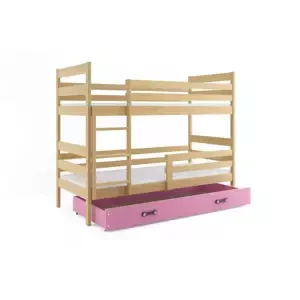 Dětská patrová postel Eryk - 2 osoby, 90x200 s úložným prostorem – Borovice, Růžová
