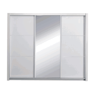 Skříň s posuvnými dveřmi, bílá / vysoký bílý lesk, 258x213, ASIENA