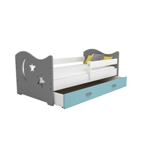 Dětská postel Miki 80x160 B1, šedá/modrá + rošt, matrace, úložný prostor