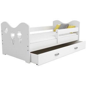 Dětská postel Miki 80x160 B2, bílá/bílá + rošt, matrace, úložný prostor