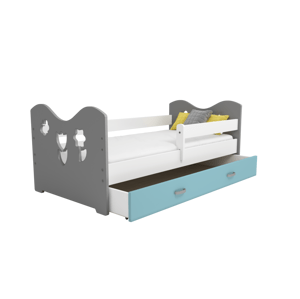 Dětská postel Miki 80x160 B2, šedá/modrá + rošt, matrace, úložný prostor