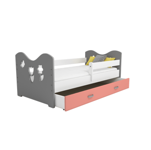 Dětská postel Miki 80x160 B2, šedá/růžová + rošt, matrace, úložný prostor