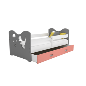 Dětská postel Miki 80x160 B3, šedá/růžová + rošt, matrace, úložný prostor