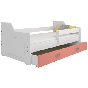 Dětská postel Miki 80x160 B4, bílá/růžová + rošt, matrace, úložný prostor