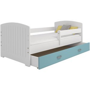 Dětská postel Miki 80x160 B5, bílá/modrá + rošt, matrace, úložný prostor