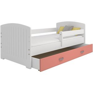 Dětská postel Miki 80x160 B5, bílá/růžová + rošt, matrace, úložný prostor