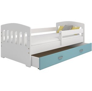 Dětská postel Miki 80x160 B6, bílá/modrá + rošt, matrace, úložný prostor