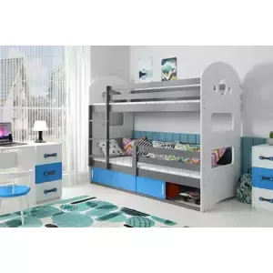 Dětská patrová postel Dominik - 2 osoby, 80x190 s úložným prostorem – Bílá, Modrá