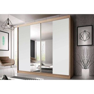 Šatní skříň Queen 38 (233 cm), Dub Sonoma / Bílá se zrcadlem