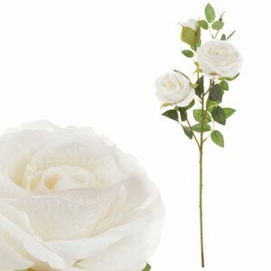 Růže, dva květy s poupětem, barva bílá. Květina umělá. KN5115-WH, sada 12 ks